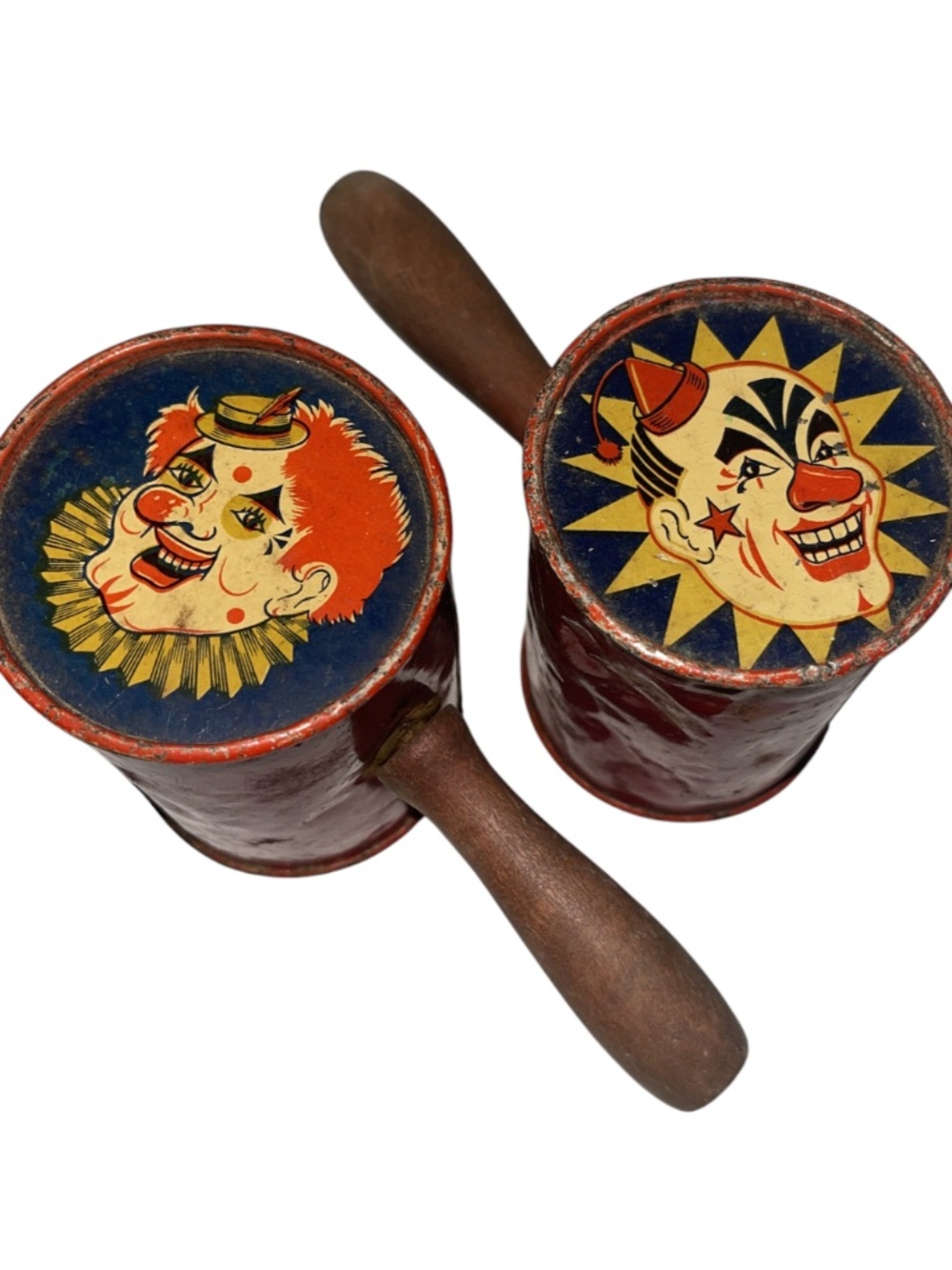 Vintage Tin Noise Makers US Metal Toy Lot of 2 Clowns